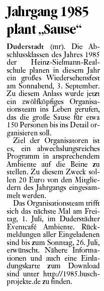 Zeitungsartikel Eichsfelder Tageblatt vom 23.03.2005